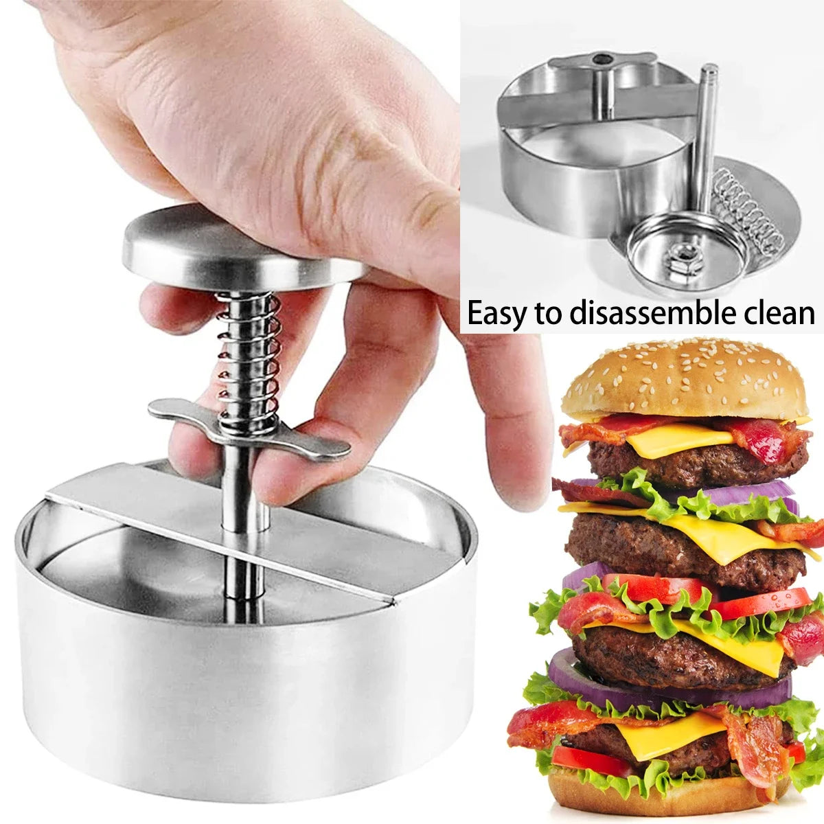 Stainless Steel Hamburger Press Non-Stick Burger Patty Maker
