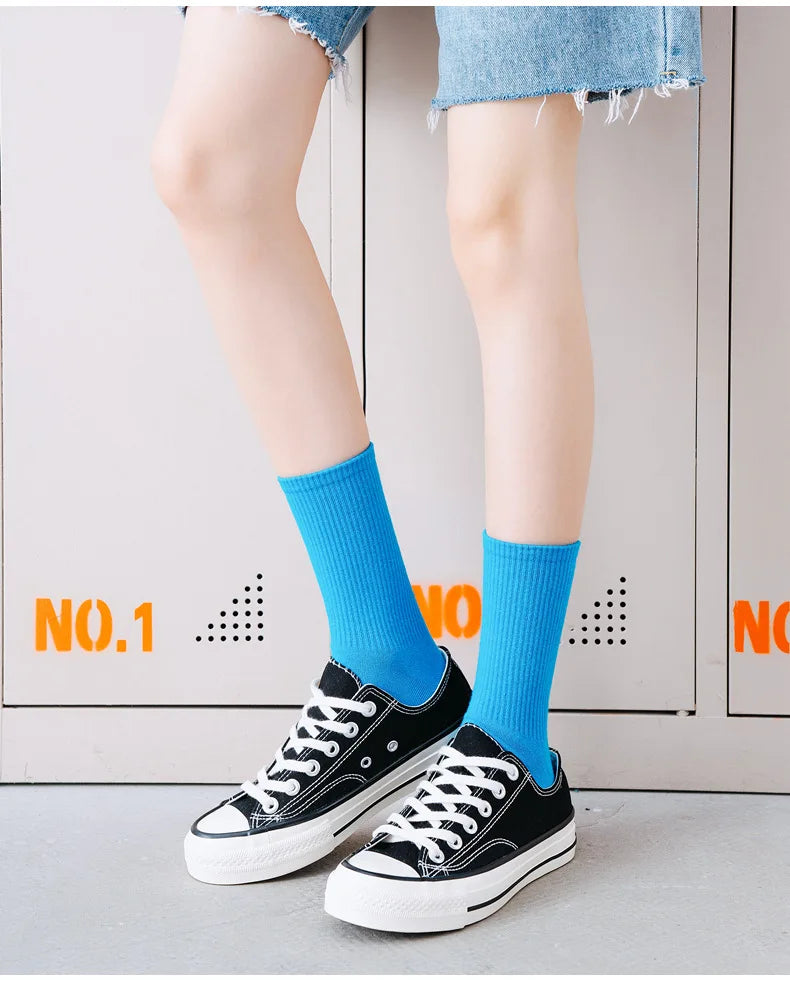 Japanese Fashion Sports Socks – Unisex Cotton Street Style Crew Socks for Autumn & Winter