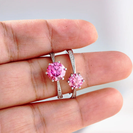 1/2/3 Carat Pink Moissanite Ring – 925 Sterling Silver Diamond-Test Wedding Band