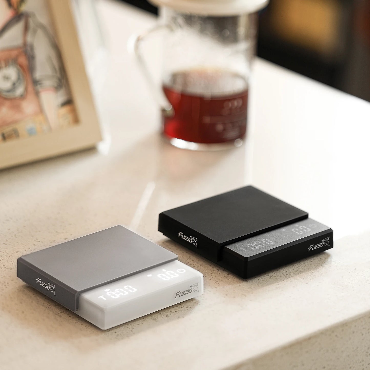 Fuego Kitchen Coffee Scale with Timer Rechargeable 0.1g Digital Espresso & Drip Brewer