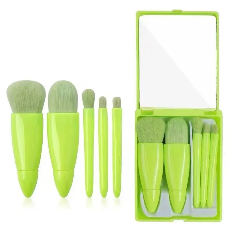 5PCS Pink Mirror Case Makeup Brush Set – Mini Travel Beauty Brushes