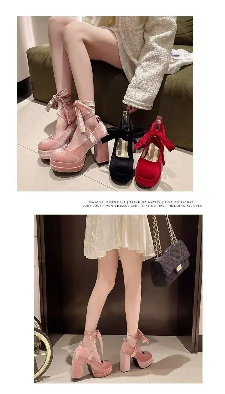 Retro Pink Mary Janes High Heels – French Thick Heel Wedding & Party Shoes for Women