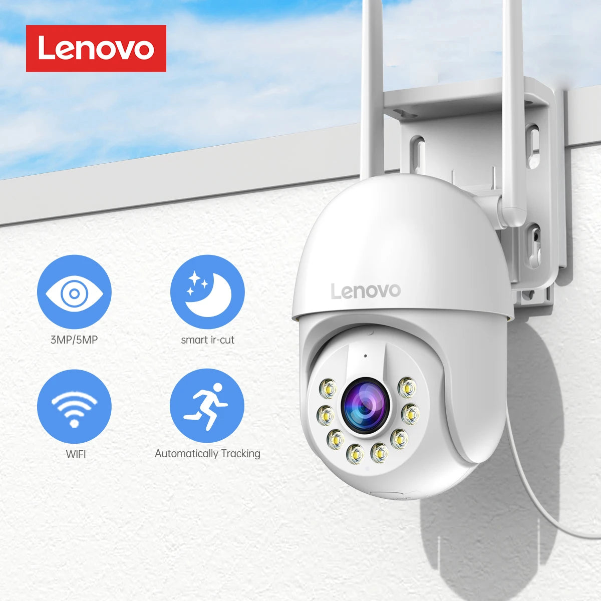 Lenovo 5MP Smart WiFi Outdoor PTZ Camera – 5x Zoom, Auto Tracking, ONVIF, Night Vision Security IP CCTV Camera