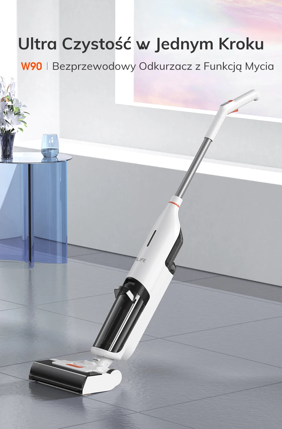 ILIFE W90 Cordless Wet & Dry Smart Vacuum Mop – 5500Pa Suction, 1-Min Self-Cleaning, Dual Water Tank