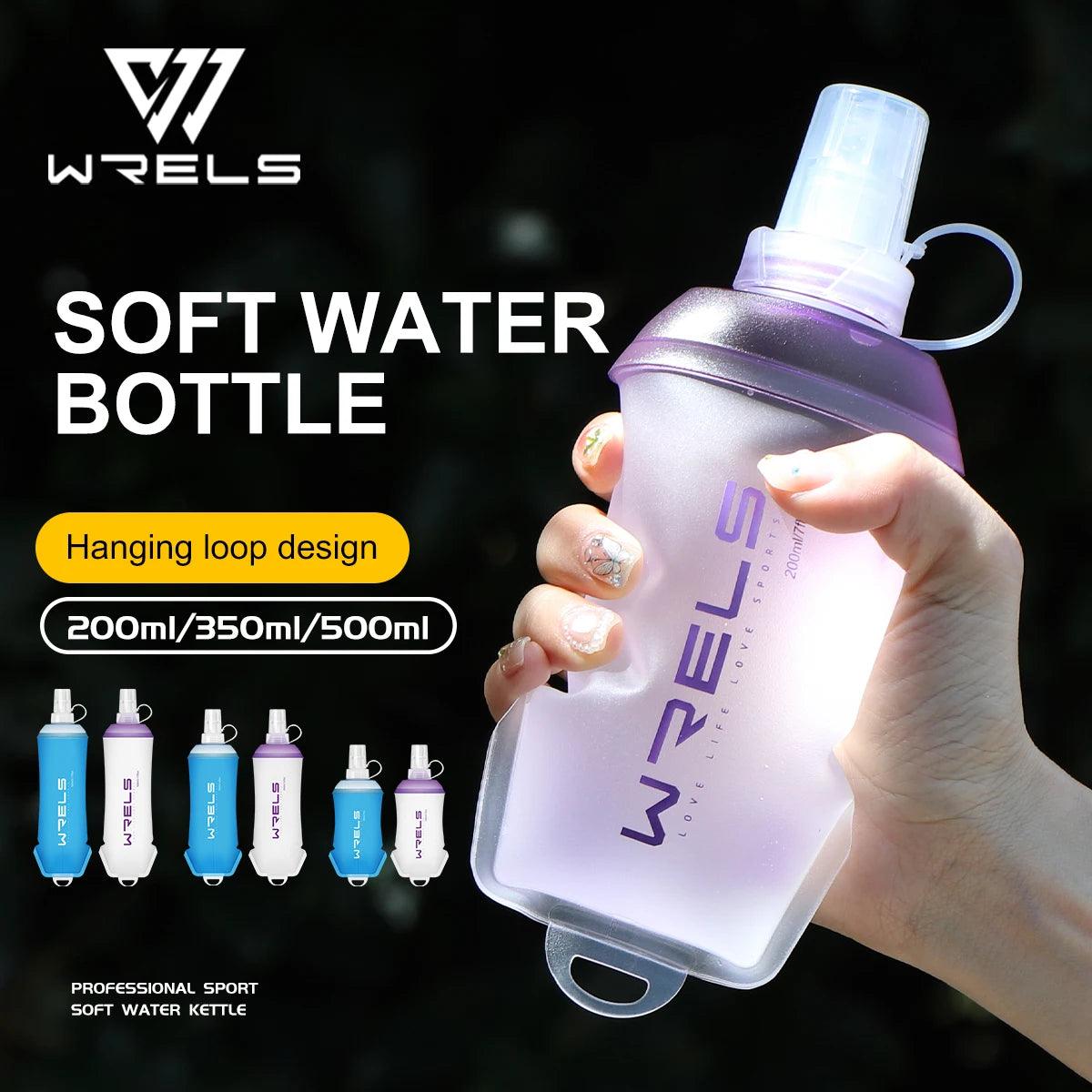 WRELS Foldable Silicone Water Bottle Outdoors Traveling Sport Running Cycling Kettle Healthy Soft Material TPU BPA-Free Kettle