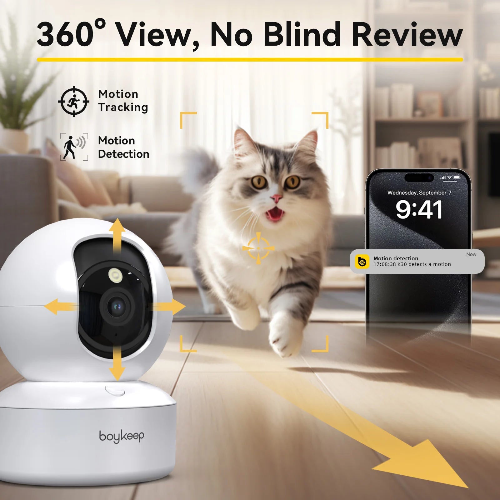 BoyKeep Smart Camera 2K WiFi Security Cam – 360° Indoor Baby Monitor with 5G/2.4GHz Dual-Band, Night Vision & Two-Way Audio
