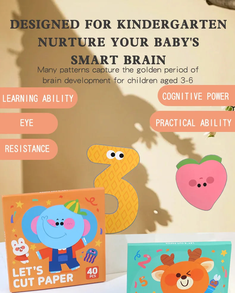 40Pcs Kids Origami & Paper-Cut Craft Set – Cartoon Animal Educational Art Toy for Early Learning