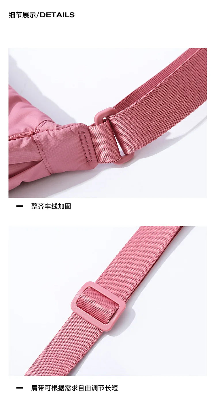 Solid Color Women’s Nylon Shoulder Bag – Portable Padded Crossbody Messenger Travel Handbag