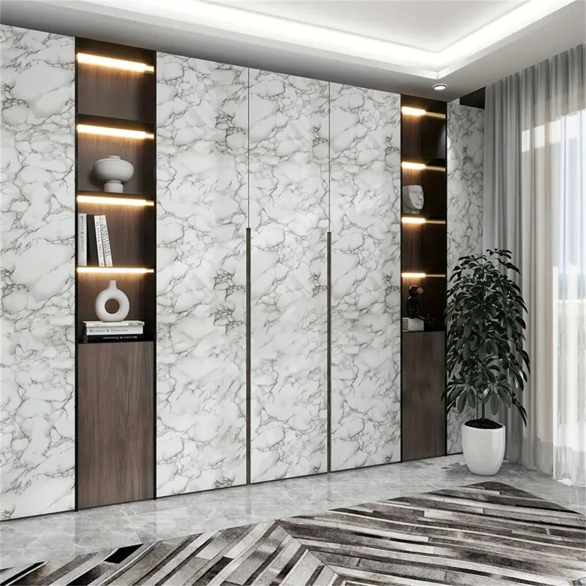 PVC Pearl Waterproof Wallpaper – DIY Self-Adhesive Black/White High Gloss Wall & Furniture Stickers