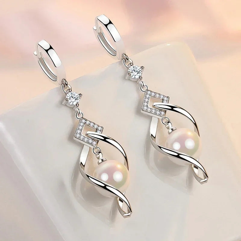 925 Sterling Silver Pearl & Crystal Zirconia Earrings – Gorgeous Wedding & Party Jewelry for Women