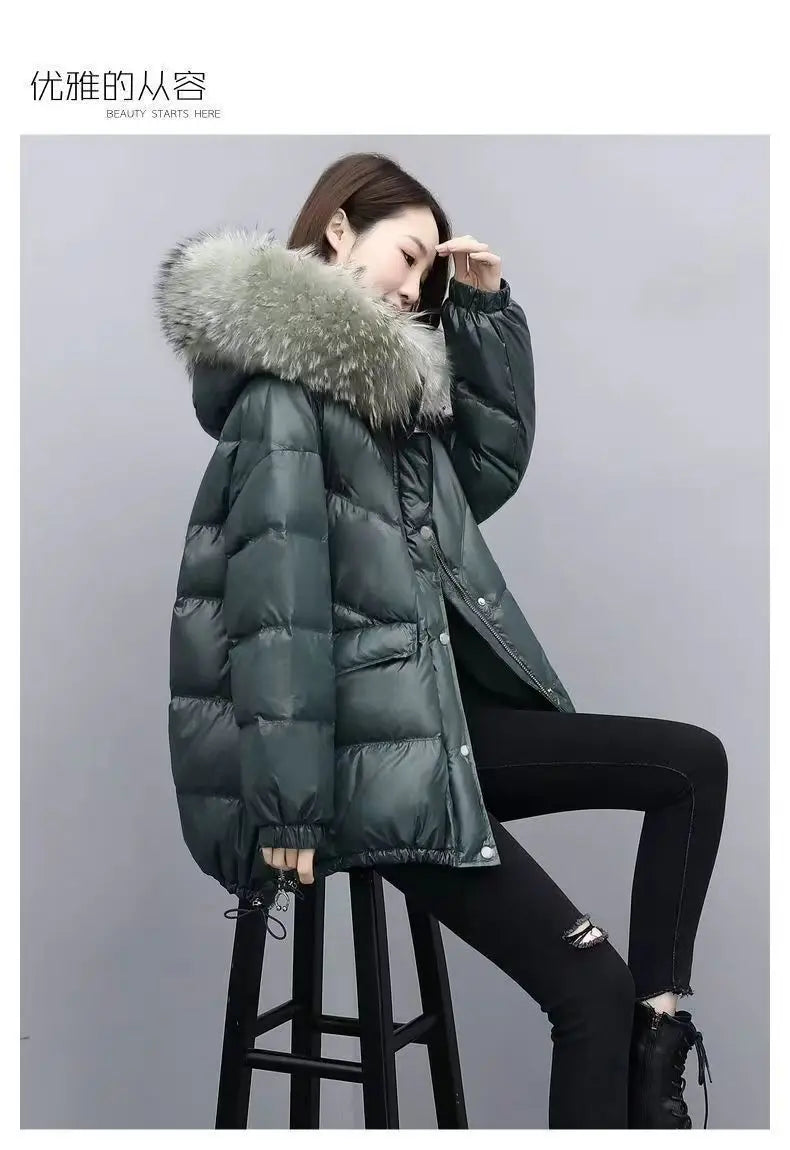 2025 Women’s Winter Down Cotton Jacket – Hooded Puffer Coat with Fur Collar