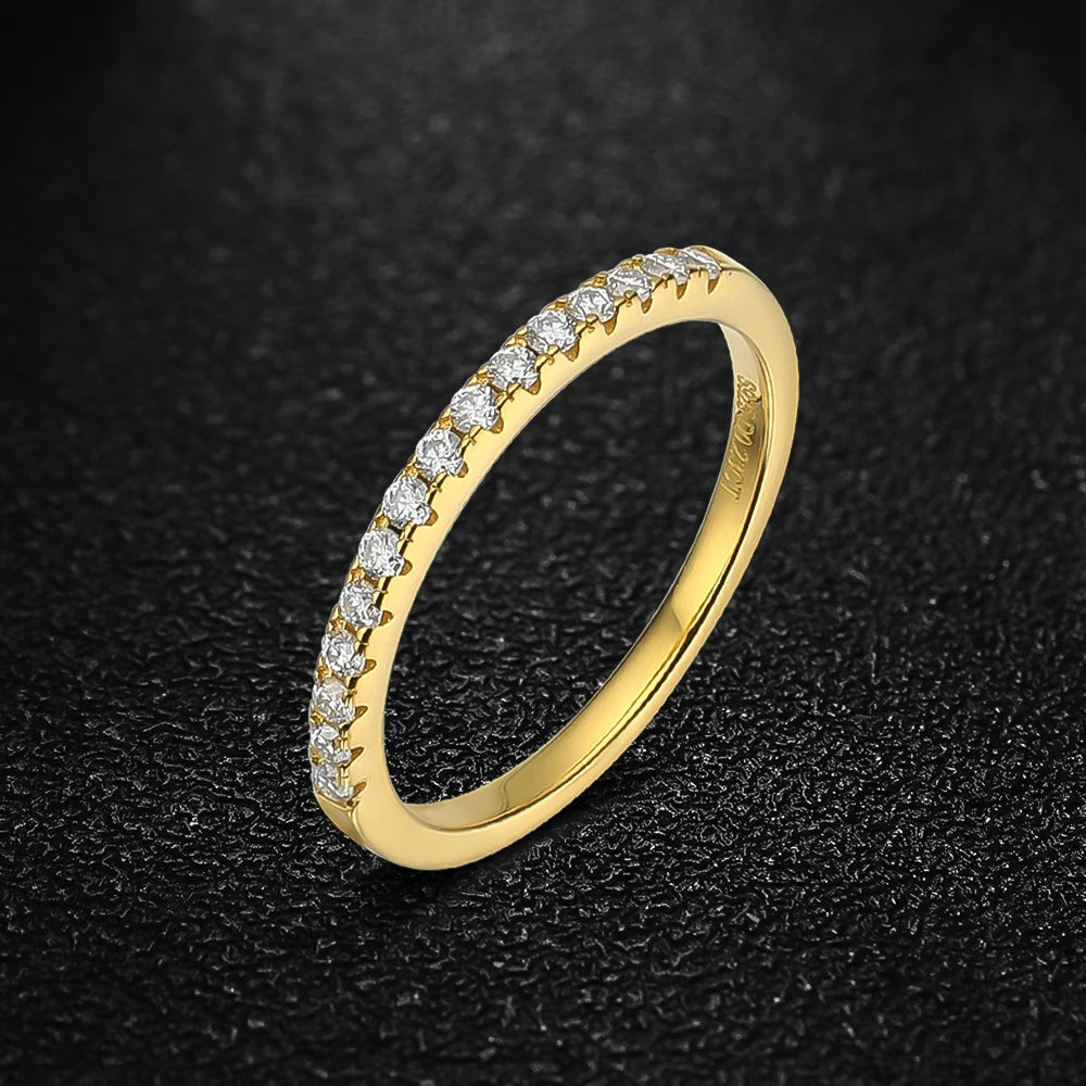 Houtros Moissanite Diamond Stackable Ring – 925 Sterling Silver 18K Gold Half Eternity Band for Women