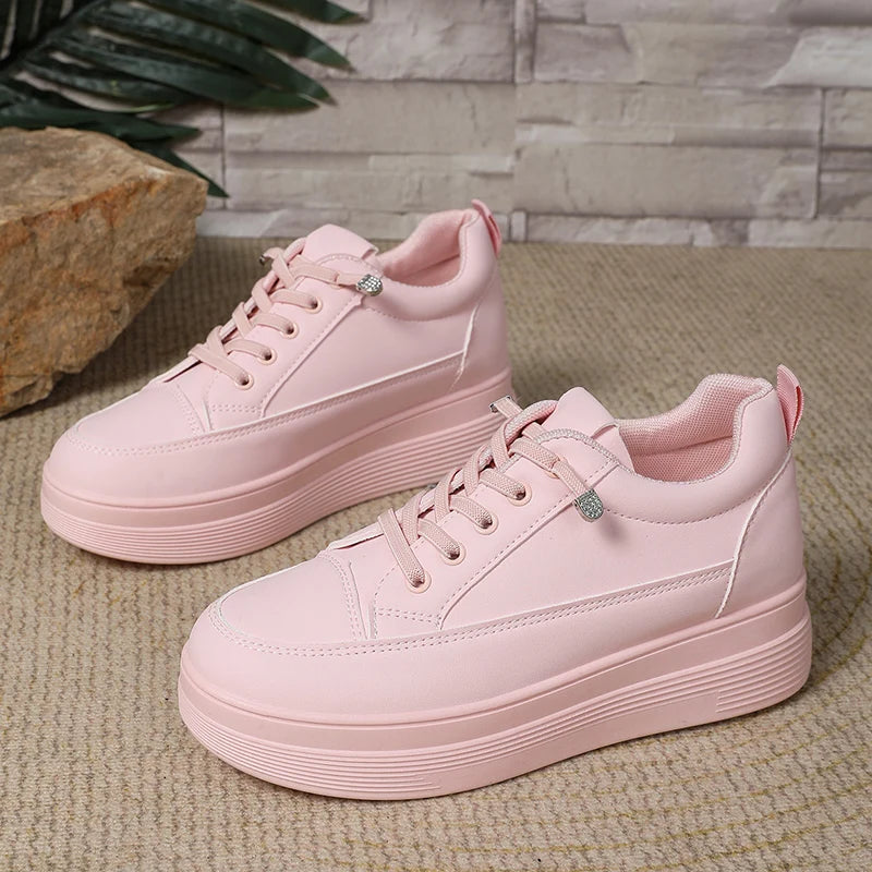 Plus Size Pink Platform Sneakers for Women 2025 – Thick Sole Non-Slip Casual Sports Shoes
