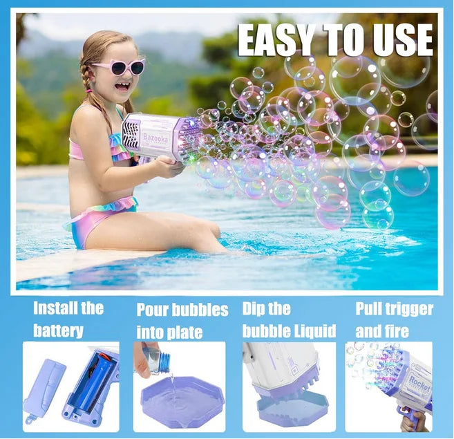 Bubble Machine Toy – 40/69 Holes Automatic Bubble Gun for Kids & Adult