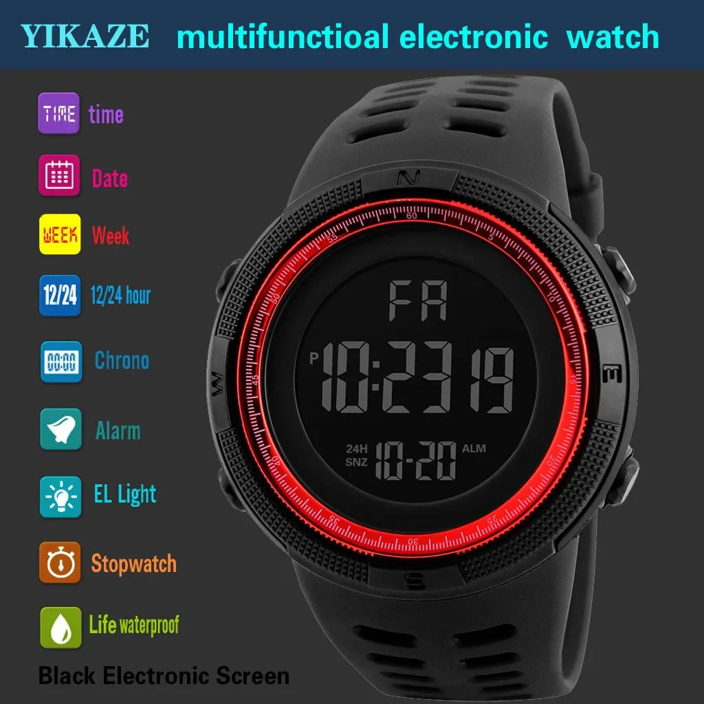 YIKAZE Y01 Military Digital Sports Watch – Waterproof Multifunction Men’s Electronic Wristwatch