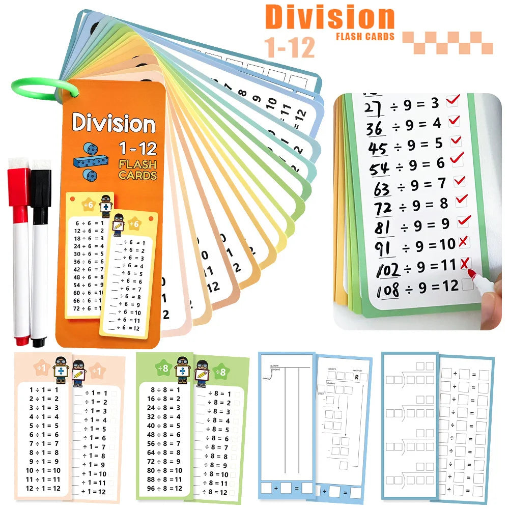 Wipeable Math Training Cards – Kids Montessori Learning Flashcards for Addition, Subtraction, Multiplication & Division