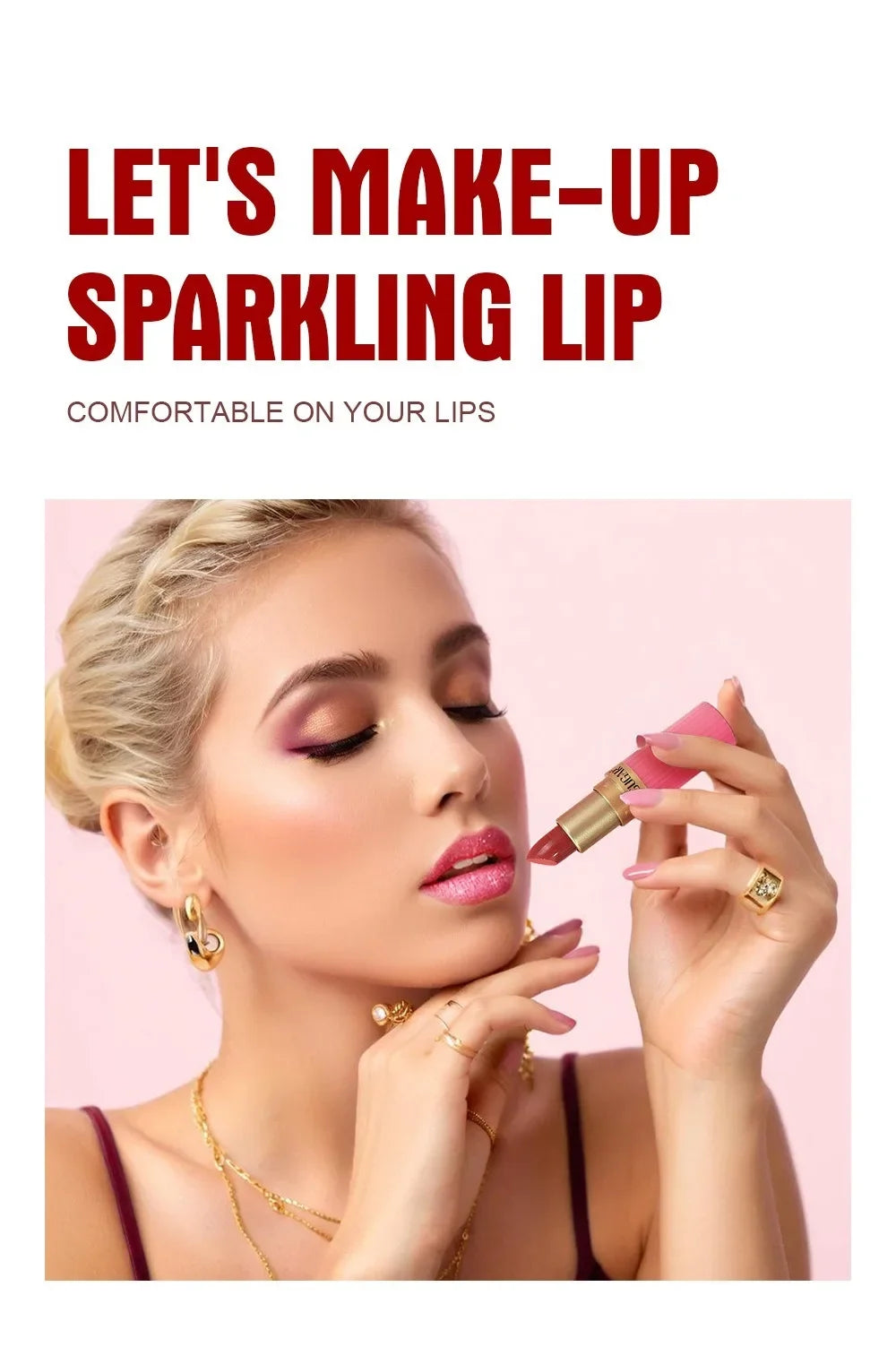 Nude Pink Metallic Glitter Lipstick – Long-Lasting Waterproof Shimmery Lip Gloss
