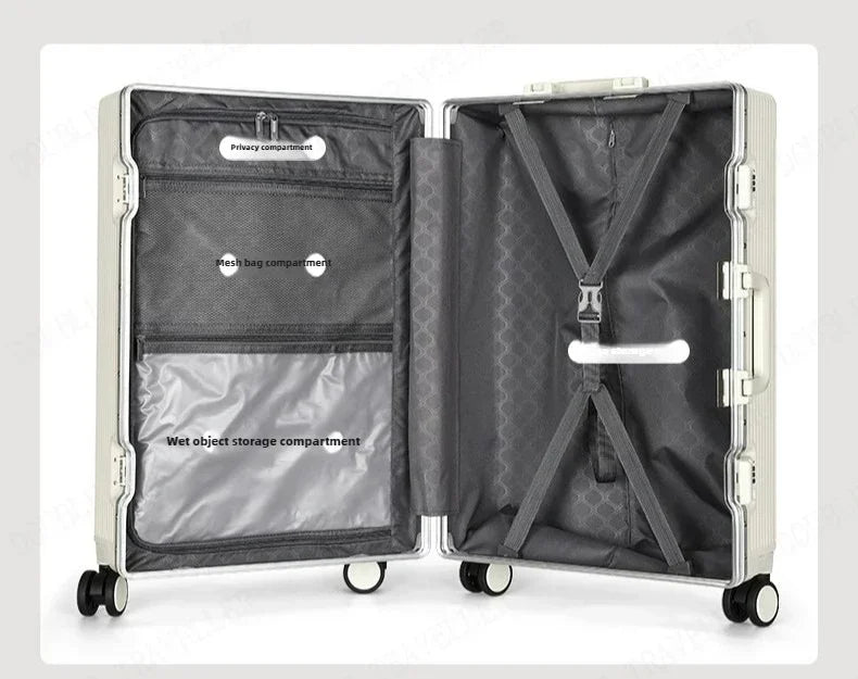 Front Opening Aluminum Frame Rolling Luggage – Large Capacity ABS+PC Trolley Suitcase with USB Charging
