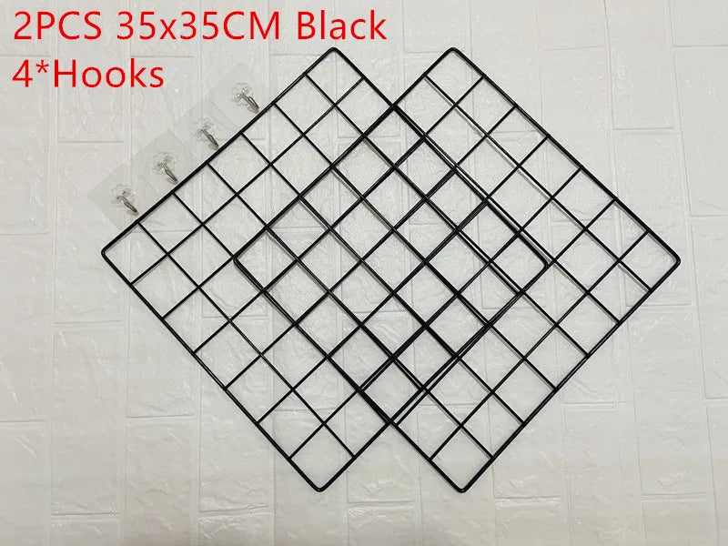 2/1pcs Iron Grid Wall Rack – INS Style Wall Decoration & Mesh Organizer Shelf for Home Display