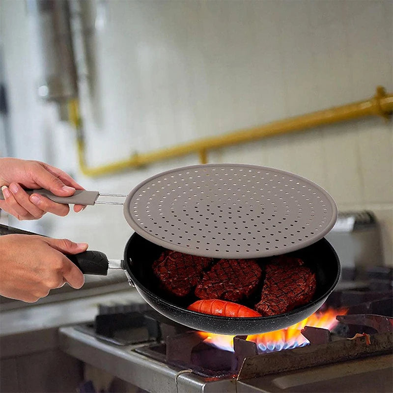 Silicone Kitchen Splatter Screen – Heat-Resistant Oil Splash Guard with Handle