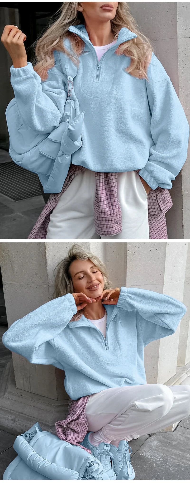 Pink Lamb Fleece Hoodie – Women’s Casual Thick Zipper Pullover Streetwear