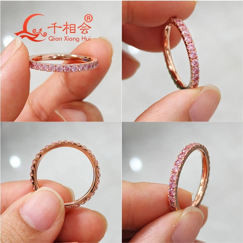 Pink Moissanite Eternity Ring – 2mm Full Band S925 Silver Rose/Yellow Gold Plated