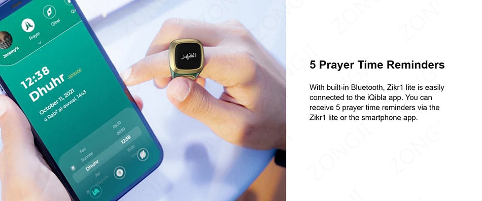 IQibla Smart Zikr Ring Digital Tasbih Counter with Prayer Reminder