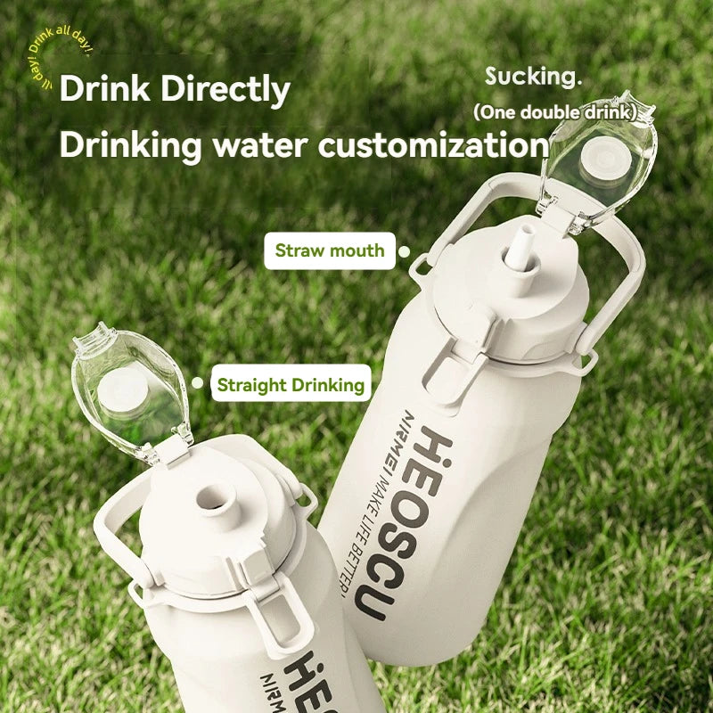 2L Thermal Water Bottle Vacuum Flasks Bottle Thermal Mug Tumbler with Straw large insulation Stainless Steel for travel Outdoor