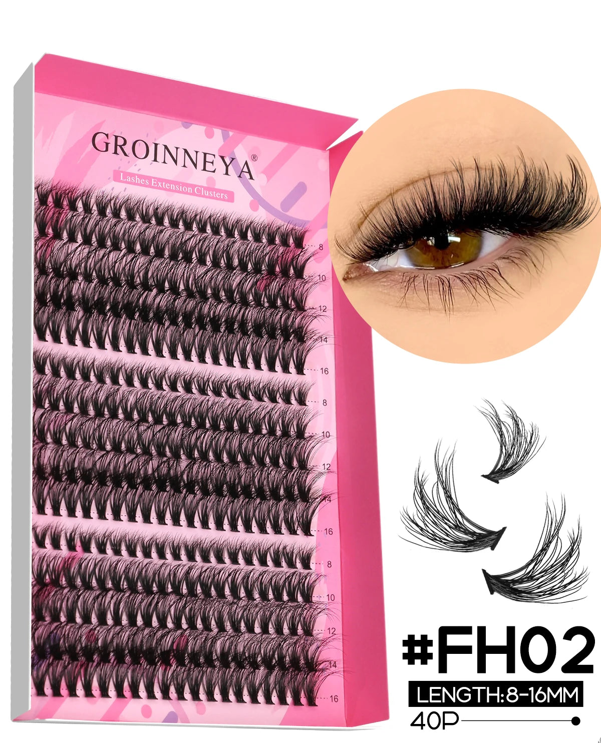 GROINNEYA DIY Lash Extension Kit – Individual Cluster Mix Lashes with Bond & Seal for At-Home Use