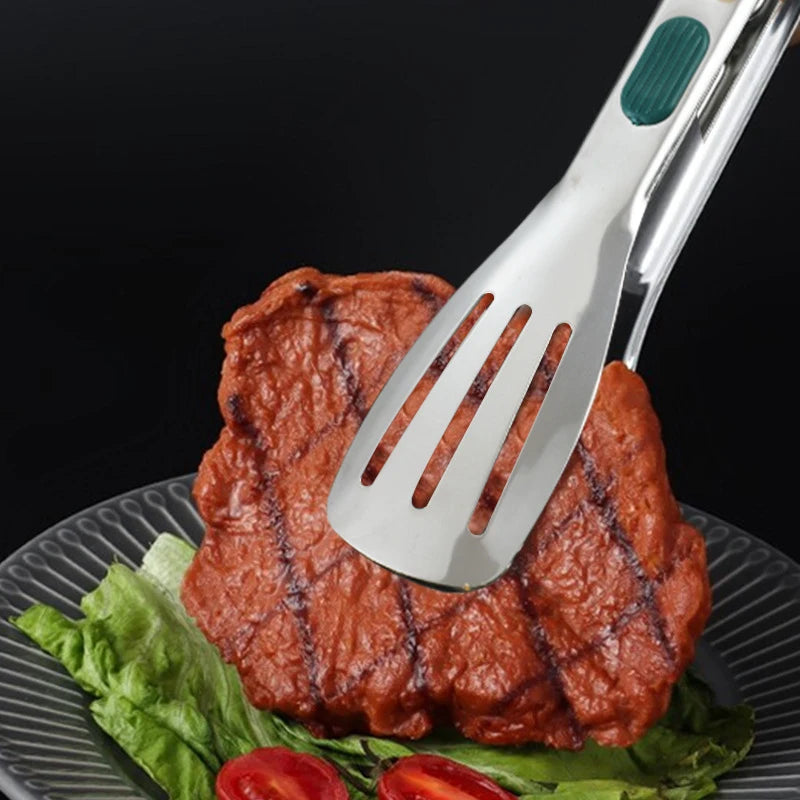 Non-Slip Stainless Steel Food Tongs – Meat, Salad & BBQ Clip
