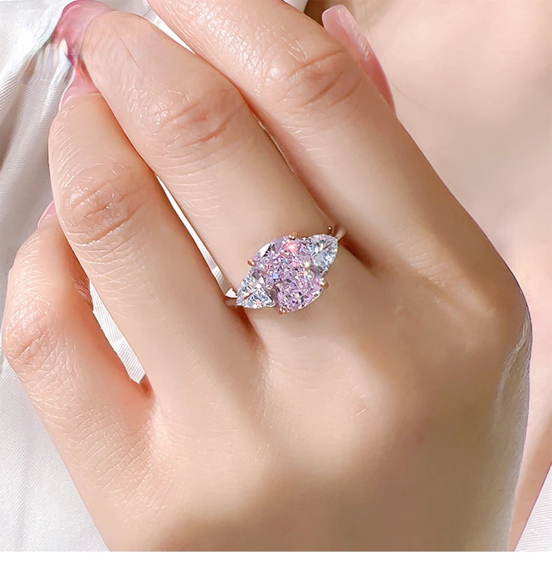 Luxury Pink Diamond Ice-Cut Ring – 925 Silver Radiant High Carbon Diamond Set