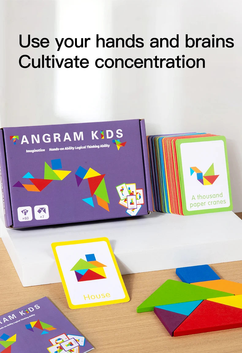 3D Wooden Tangram Puzzle – Montessori Educational Geometric Toy for Kids