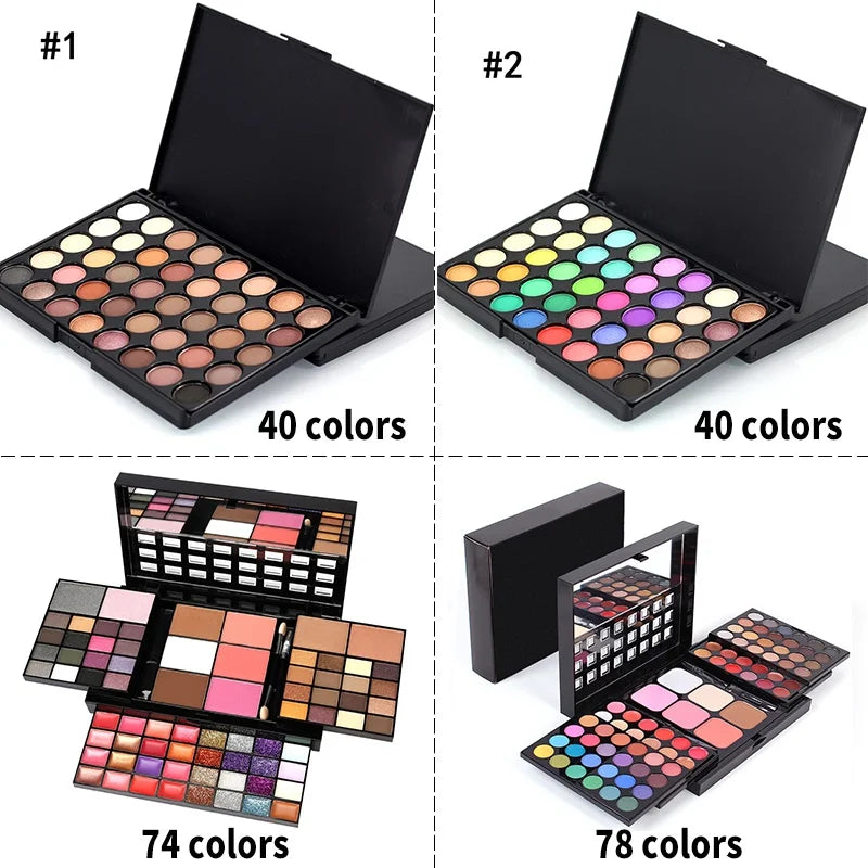 40/74/78 Color Eyeshadow Palette – Matte & Pearlescent Glitter Waterproof Makeup