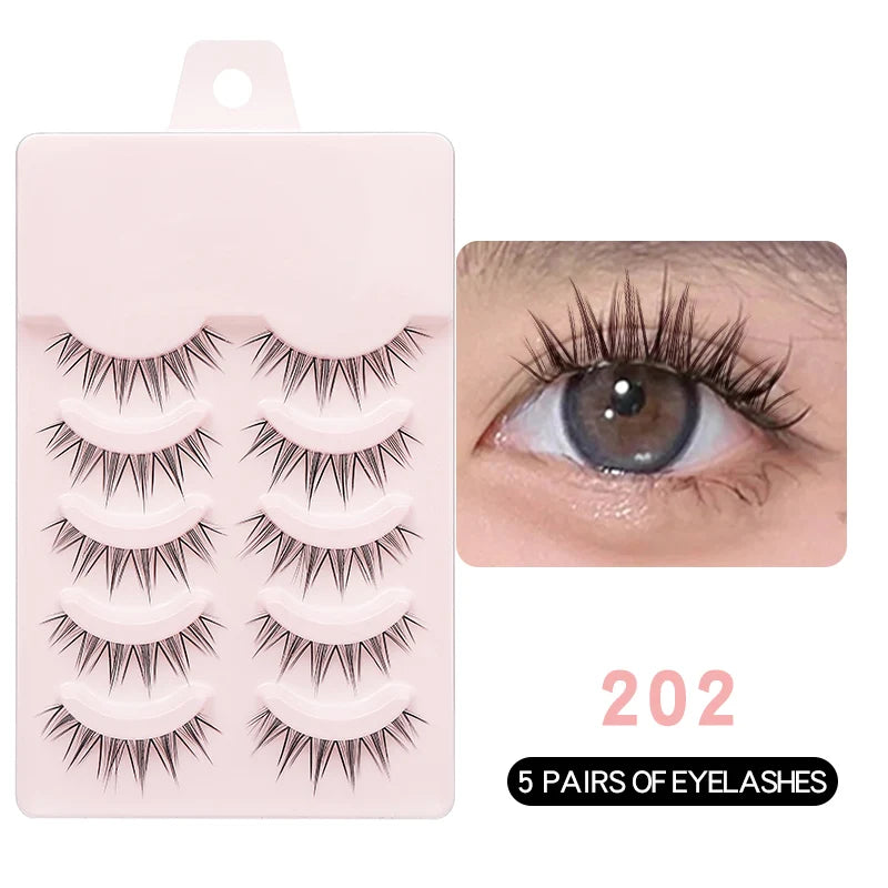 DINGSEN Anime Fake Eyelashes – 5 Pairs Natural Manga Lashes with Clear Band