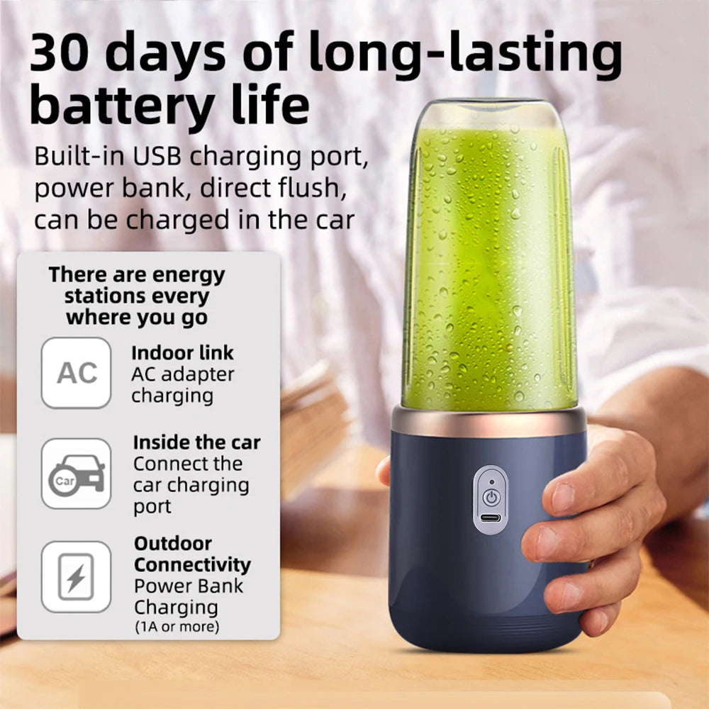 6-Blade Portable Electric Juicer Cup USB Rechargeable Personal Blender