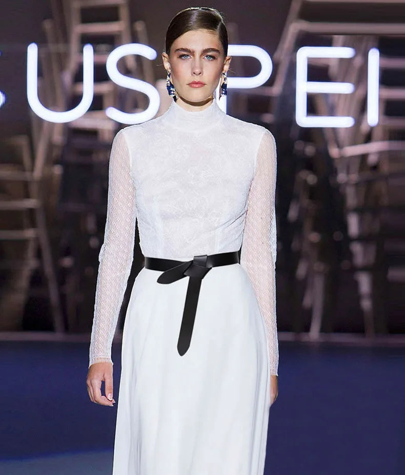 Cowhide Leather Ladies Belt – Soft Genuine Leather Knotted Strap Corset Belt, Gothic Retro Luxury Designer