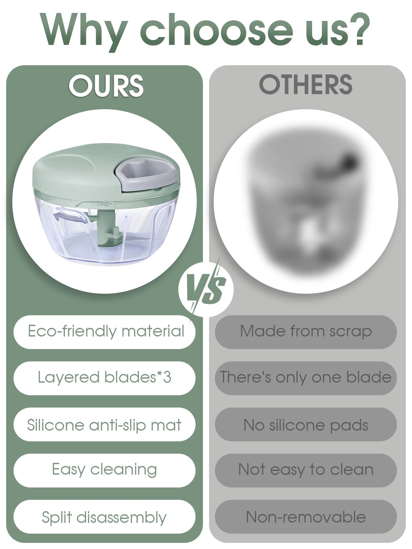 Manual Ginger & Garlic Grinder 500ml/900ml Handheld Food Vegetable Cutter