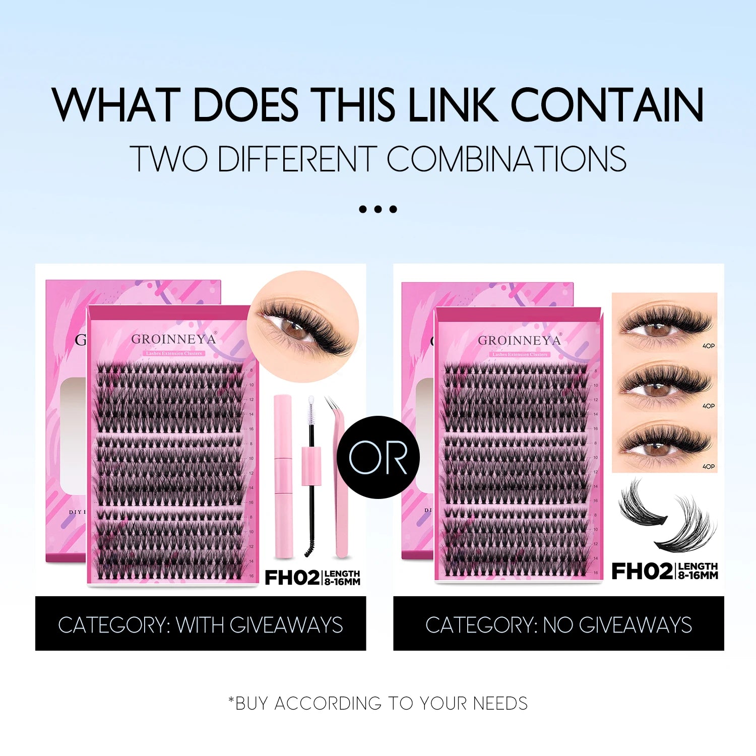 GROINNEYA DIY Lash Extension Kit – Individual Cluster Mix Lashes with Bond & Seal for At-Home Use