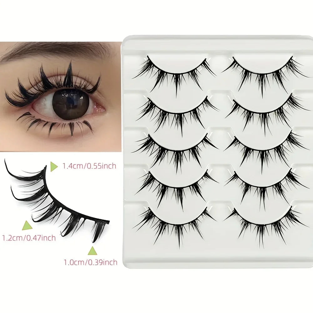 Anime-Inspired False Eyelashes – 5 Pairs Cartoon Eye Faux Lashes for Dramatic Demon Style Look