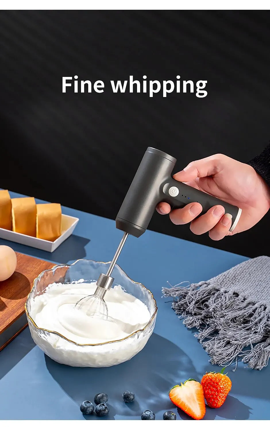 Wireless 3-Speed Electric Food Mixer Portable Egg Beater for Baking