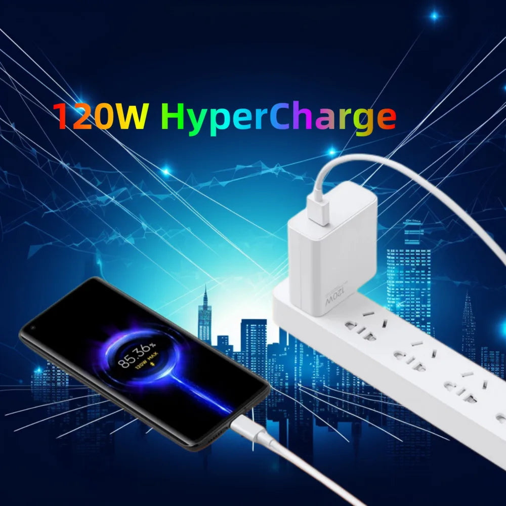 Xiaomi Original 120W Turbo Fast Charger – HyperCharge Adapter with USB-C Cable for Redmi & Mi Series (EU/US Plug)