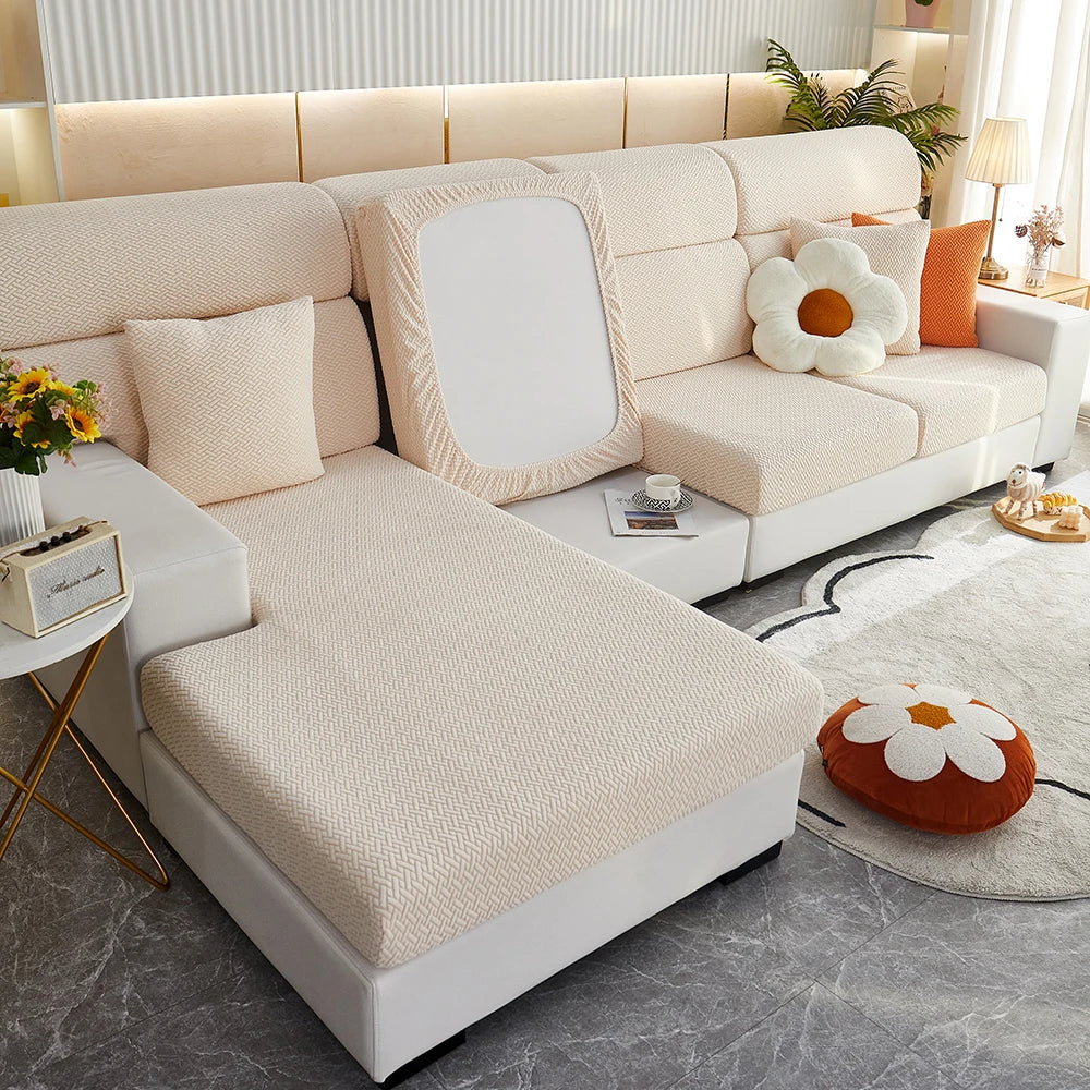 Jacquard Twill Elastic Sofa Slipcover – Stretch Furniture Protector for Home & Office Decor