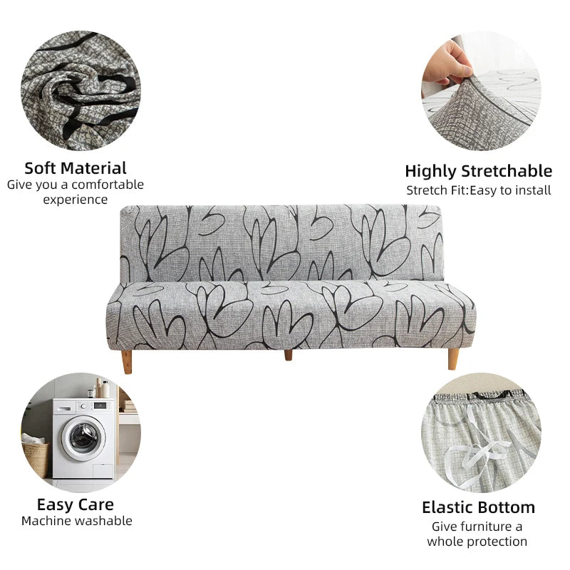 Armless Futon Sofa Cover Spandex Non-Slip Furniture Protector Removable Washable Folding Sofa Bed Cover For Bedroom Living Room