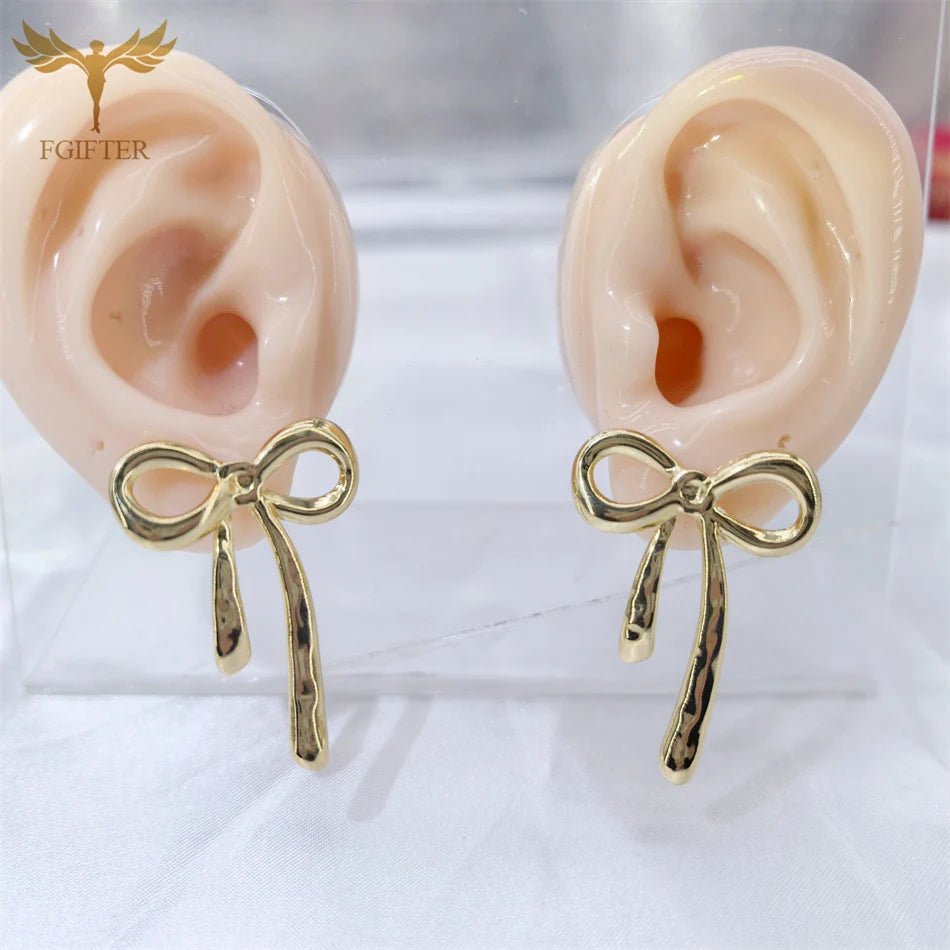 Hyperbole Chunky Earrings Wrinkle Flower Leaf Design Stud Earings Women Golden Stainless Steel Jewelry Accessories Gifts for Her