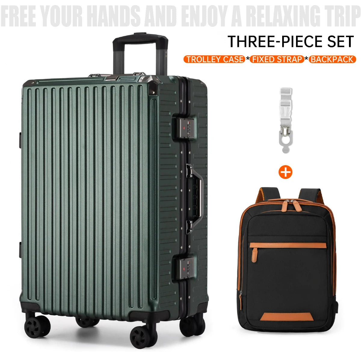 Aluminum Frame Rolling Luggage – 20/24/26/28 Inch USB Travel Suitcase with Combination Lock