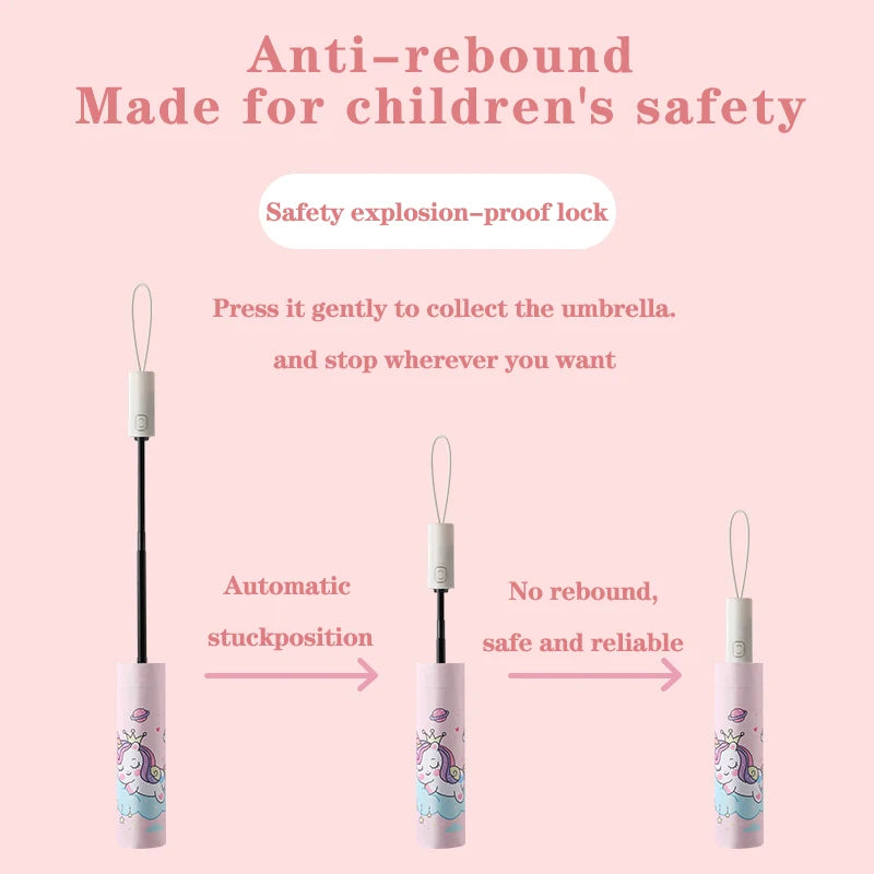 Pink Unicorn Princess Automatic Umbrella – Windproof Folding Reflective Umbrella