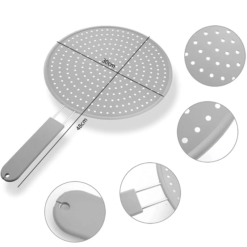 Silicone Kitchen Splatter Screen – Heat-Resistant Oil Splash Guard with Handle
