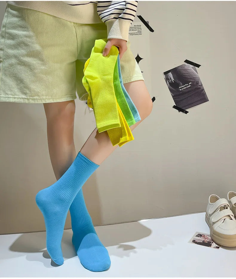 Japanese Fashion Sports Socks – Unisex Cotton Street Style Crew Socks for Autumn & Winter