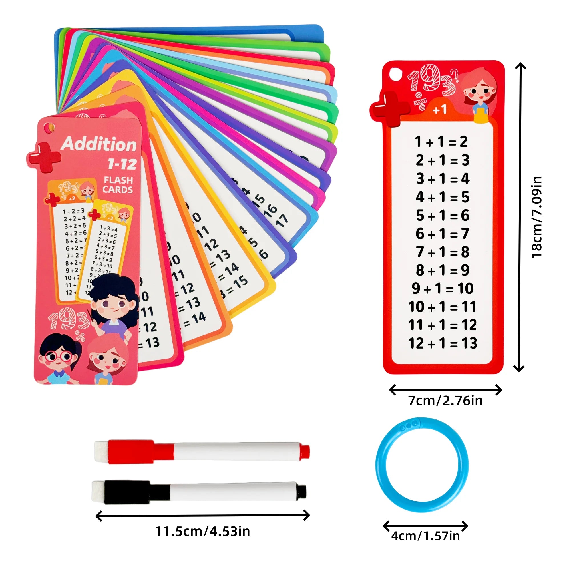 Digital Learning Math Flash Cards Set – 15 Reusable Cards with Erasable Pens for Kids Math Practice & Memory Training