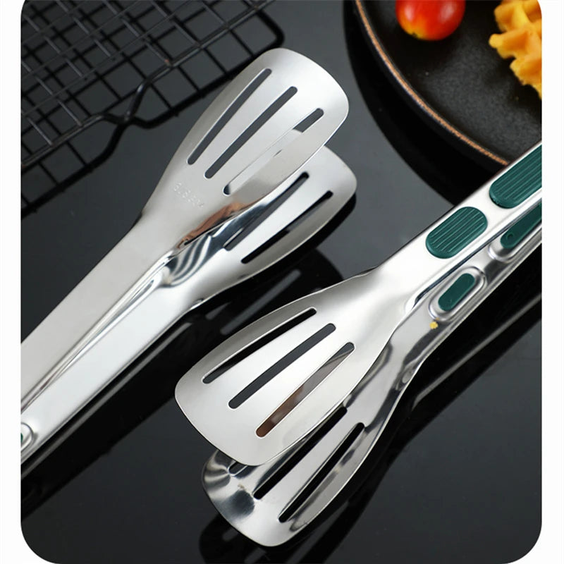 Non-Slip Stainless Steel Food Tongs – Meat, Salad & BBQ Clip